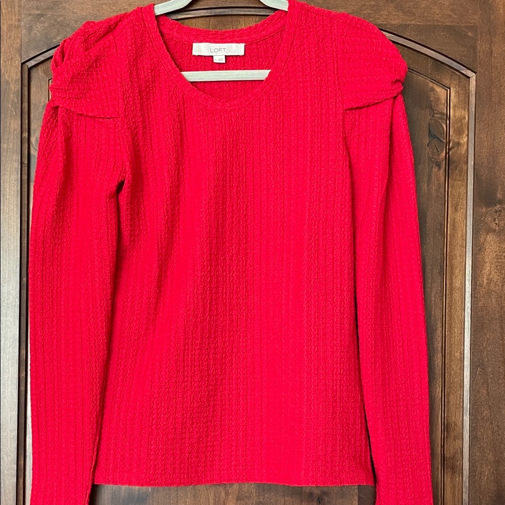 LOFT Bright Red Textured Blouse